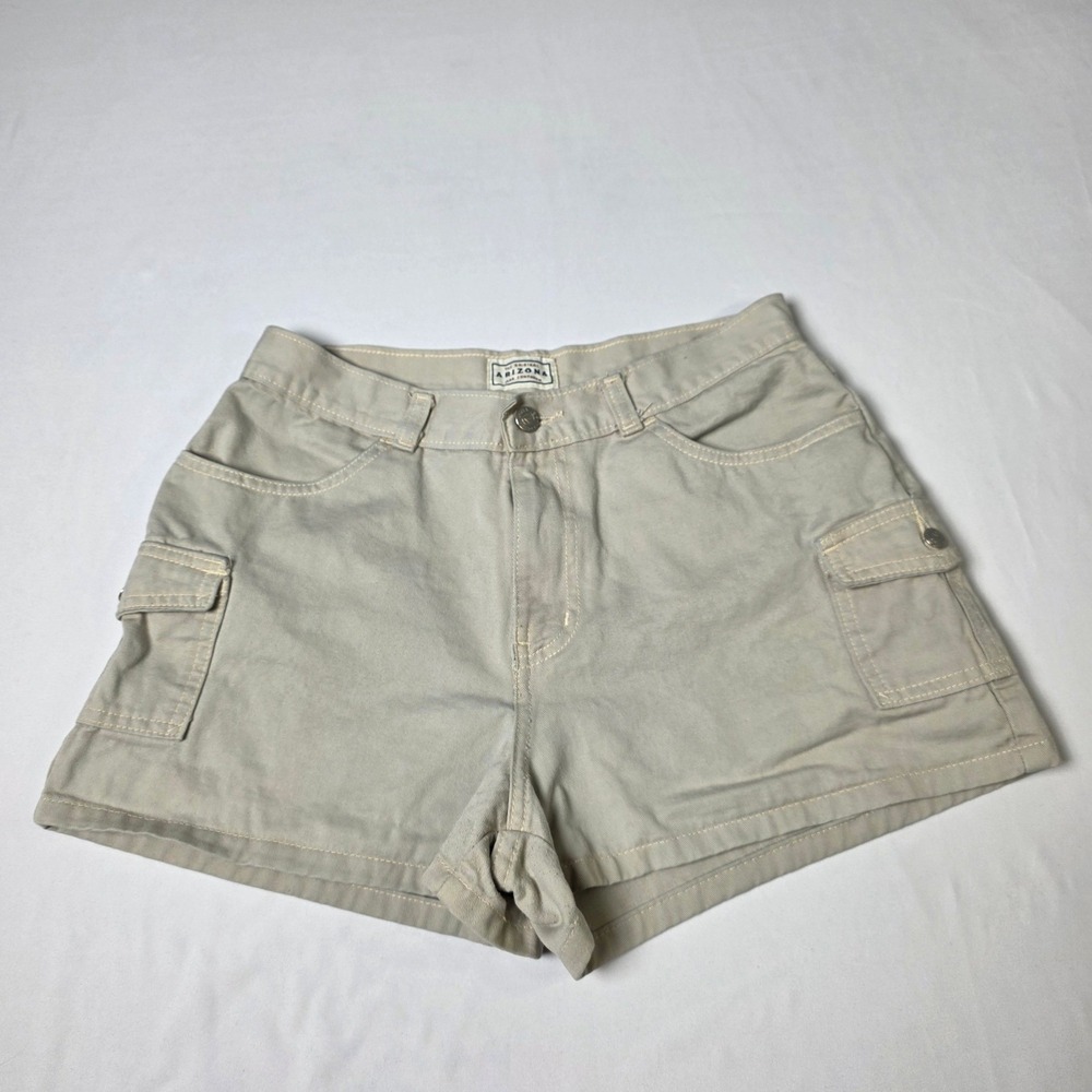Arizona Jean Co Womens Size 9 Vintage Khaki Cargo Shorts Tan High Waisted Cotton